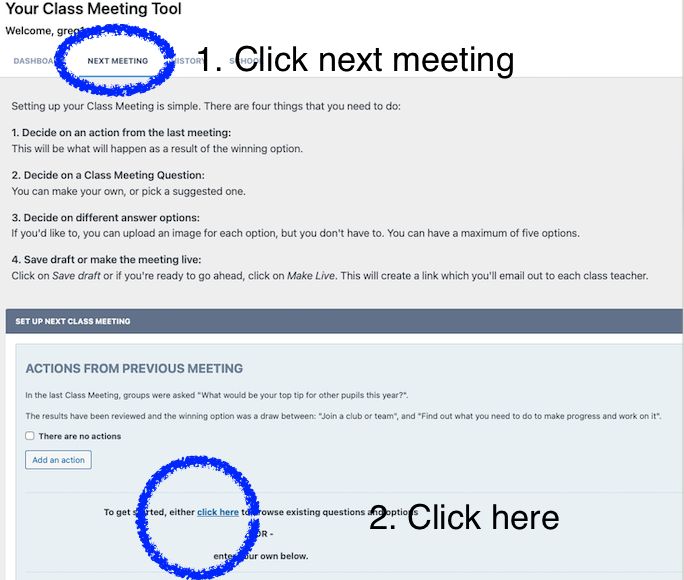Class Meeting Suggested Questions - Half term 1